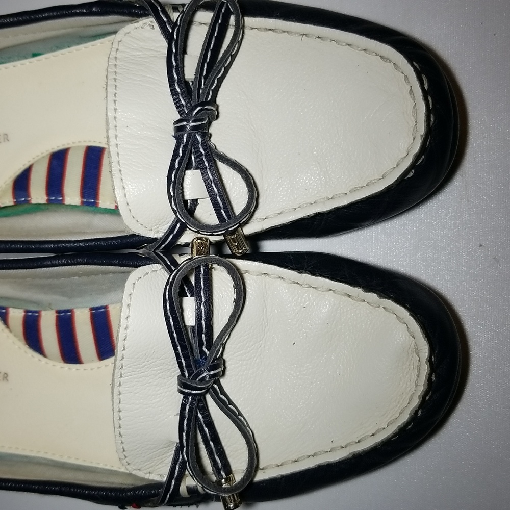 Leather flats,boat shoe,loafer,white blue. - Picture 4 of 10